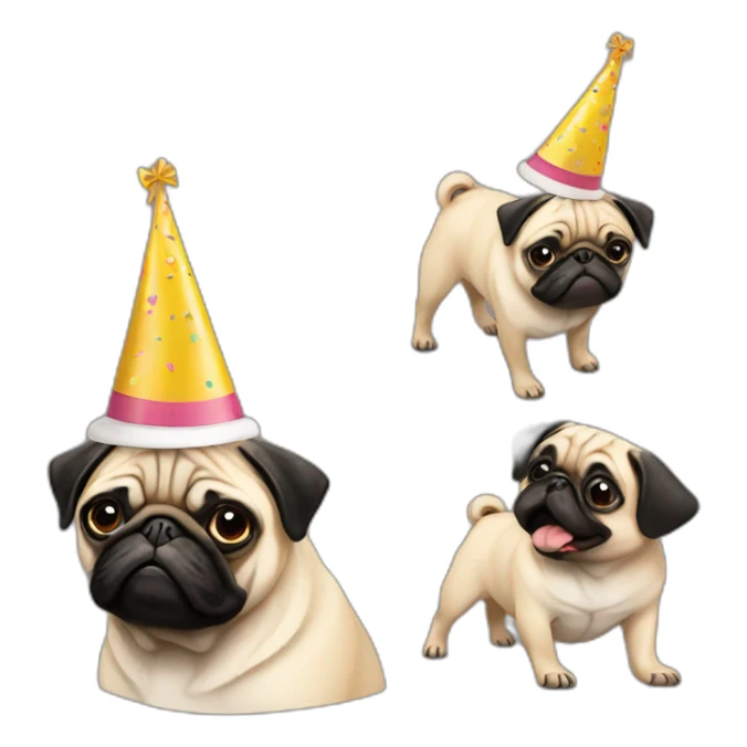 pug and black pug with birthday hat sticker