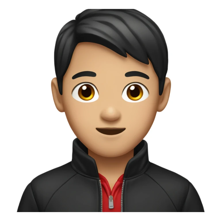 Asian boy wearing black and red varsity jacket and red gloves sticker