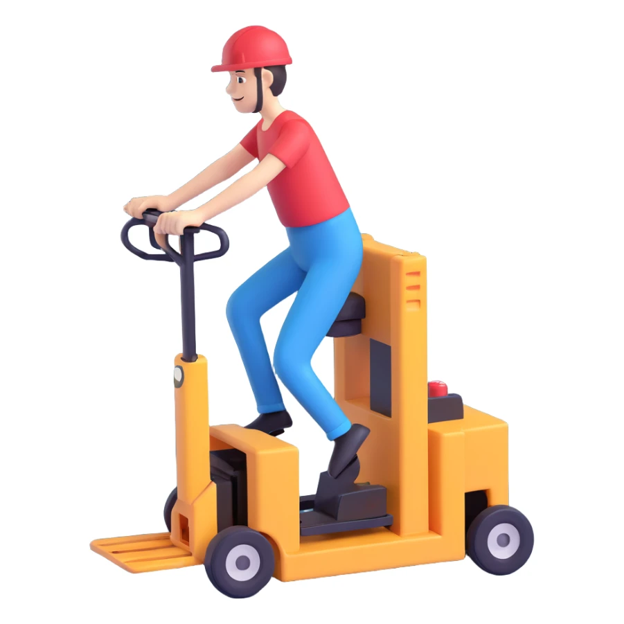 3D style person riding a pallet truck sticker