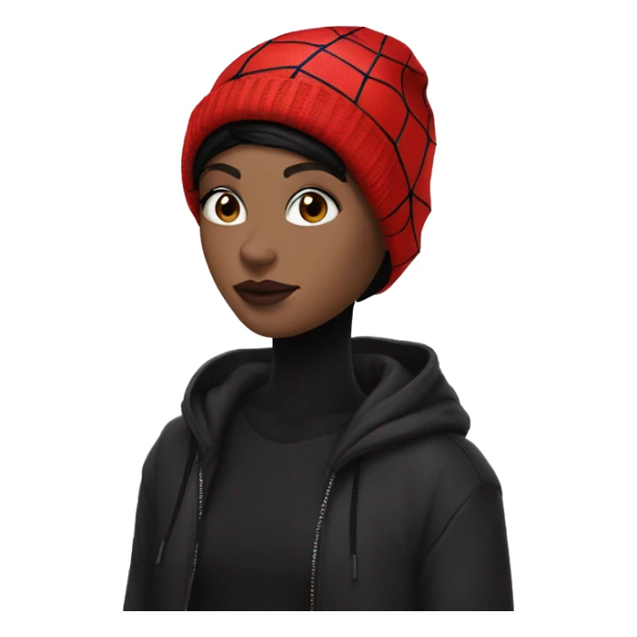 pale skin gurl in a black bob wearing a spiderman beanie sticker
