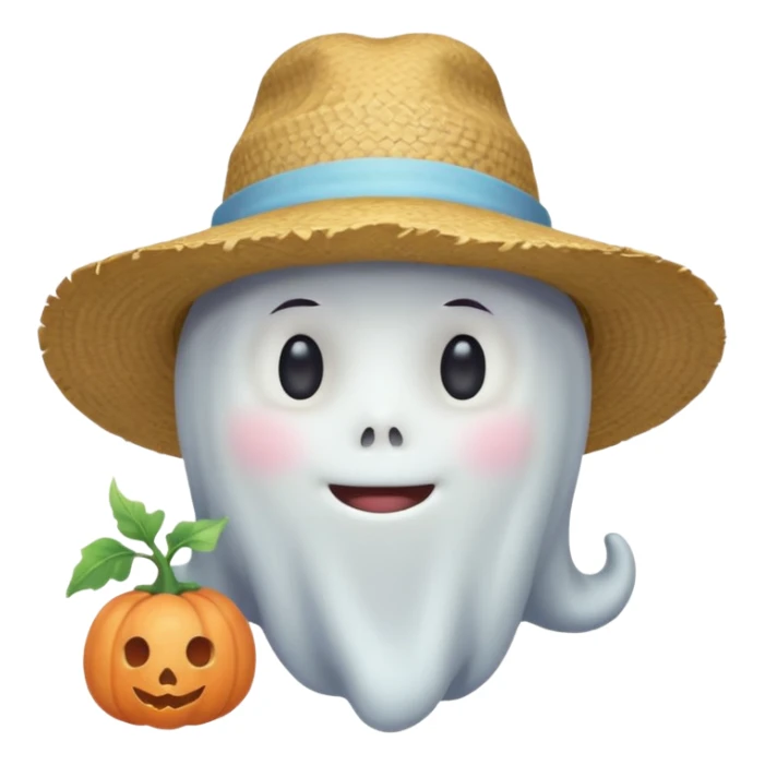 cute ghost farmer portrait, head and shoulders only, straw hat, round friendly face, soft pastel glow, harmless spirit vibe, 3D cartoon, mobile game icon style, clean background, no text, no watermark
 
 sticker