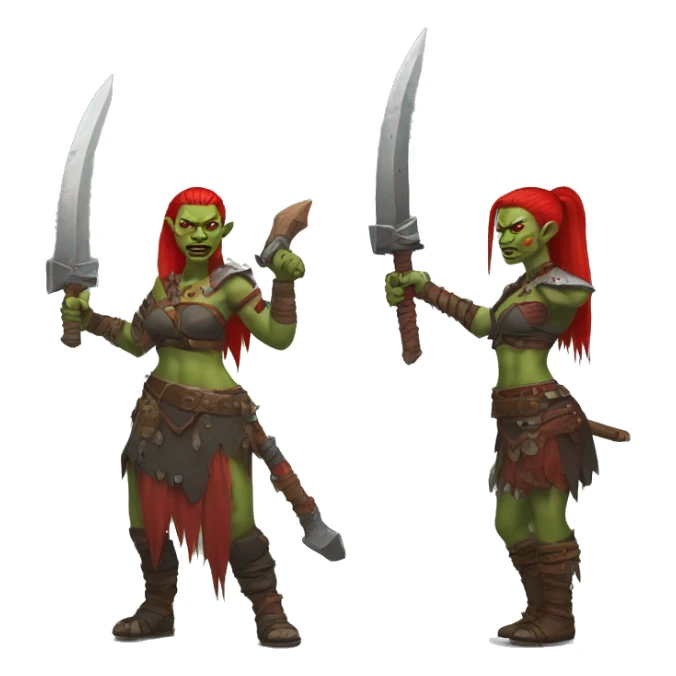 Berserker orc woman with red beard & red mohican with weapon sticker