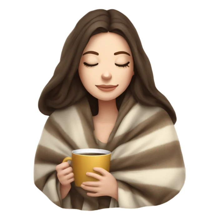 White girl brunette inside a blanket sipping coffee eyes closed sticker