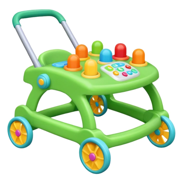 green baby walker with toys on it sticker