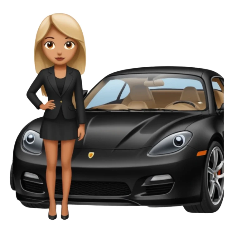 A fast, expensive black car with a young woman beside it sticker