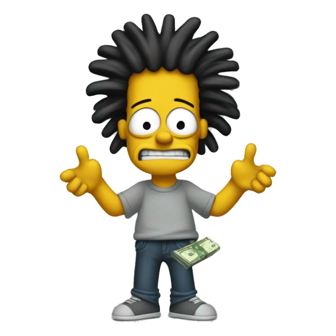 Bart Simpson with dreads holding up lots of money with both hands sticker