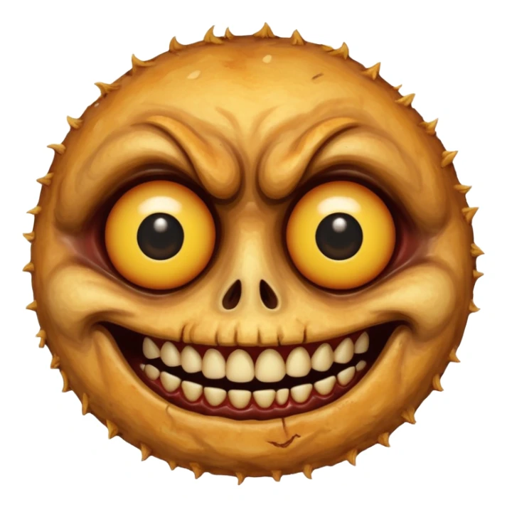Deep fried scary face with teeth and creepy eyes sticker