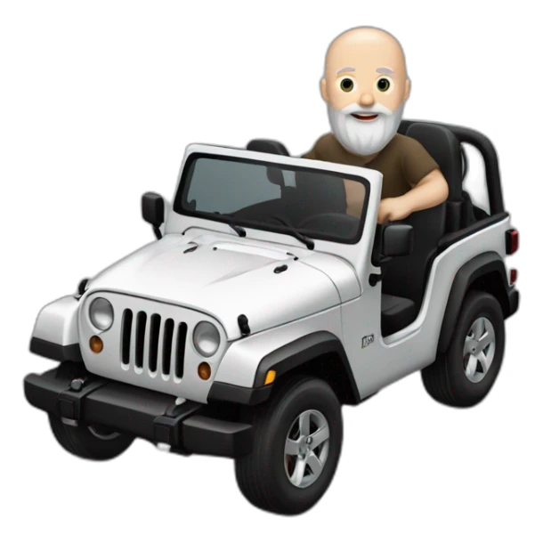white bald man with long beard riding black Jeep jk sticker