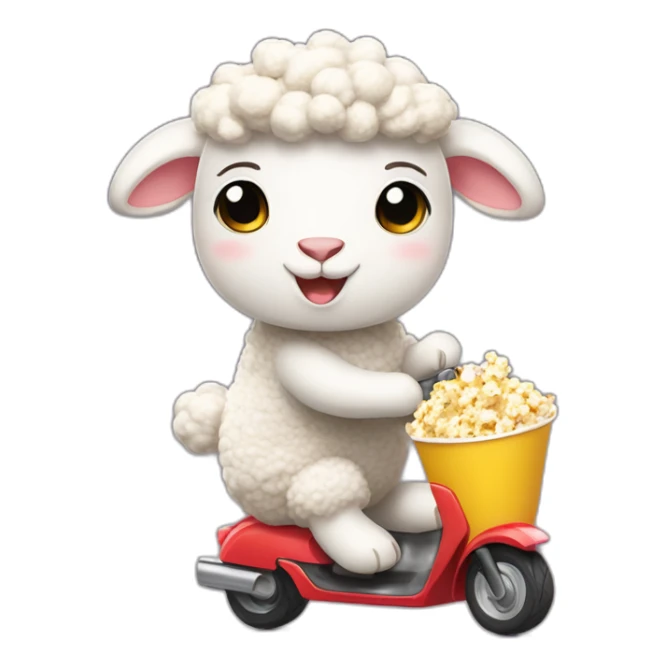 Super cute Sheep holding popcorn and driving kick scooter sticker