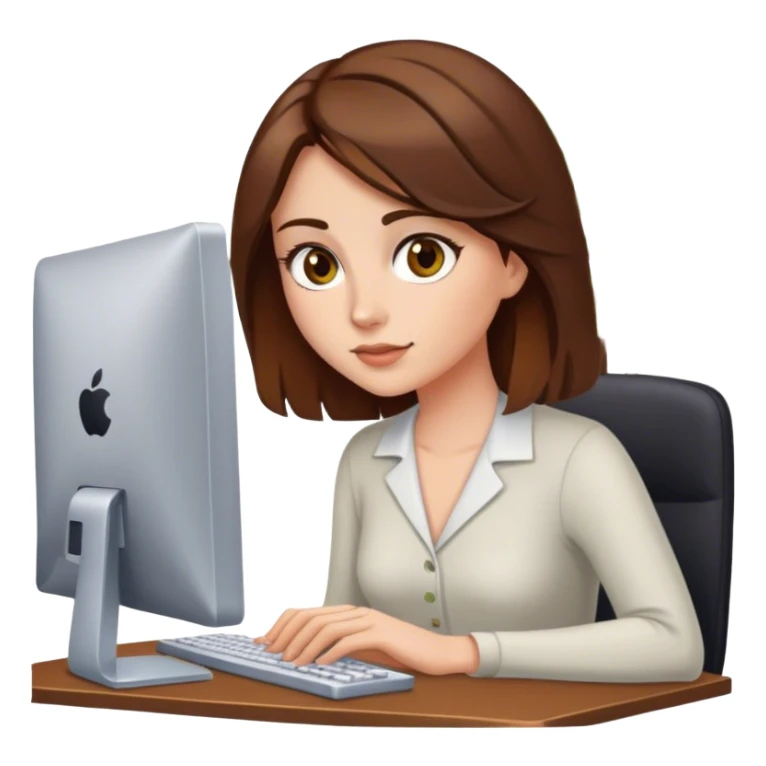 woman at computer with medium brown hair and hazel eyes sticker