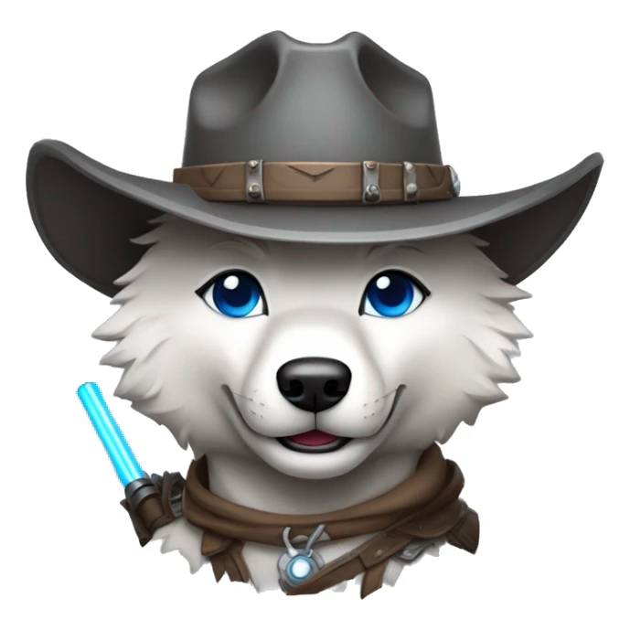 Wolf with cowboy hat Gray Lightsaber Blue eyes  sticker