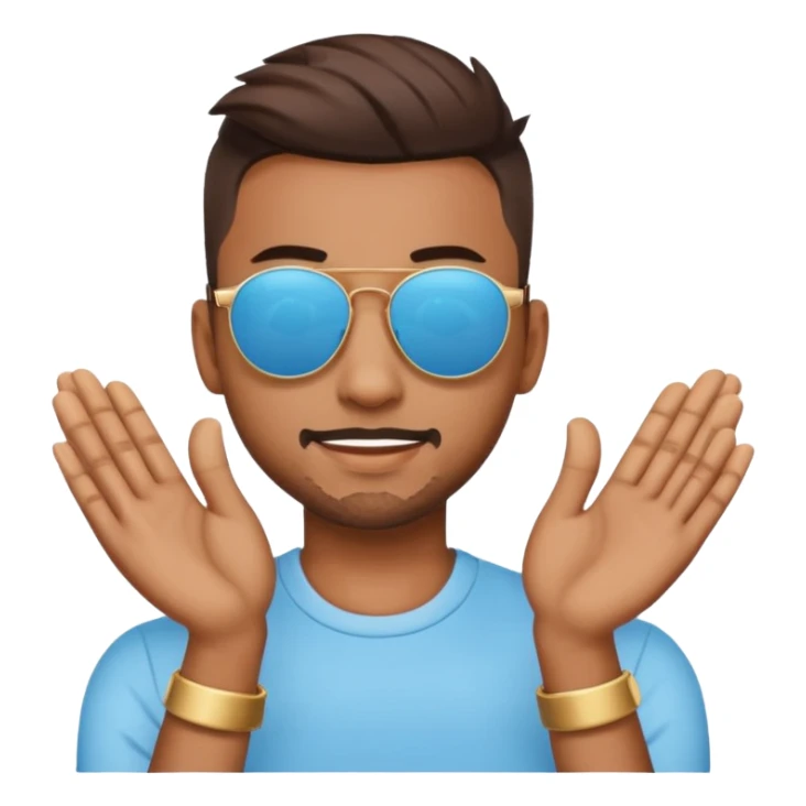 A emoji doing hands like hardik Pandya after winning t20 world cup in sky blue colour round emoji Cat wearing sunglasses sticker