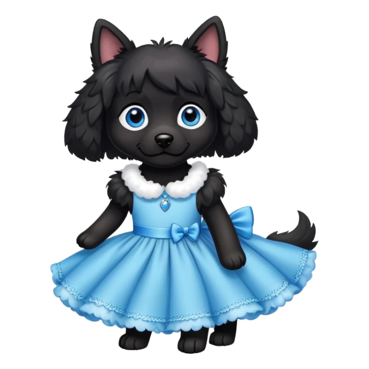 Black dog in dress with blue eyes  sticker