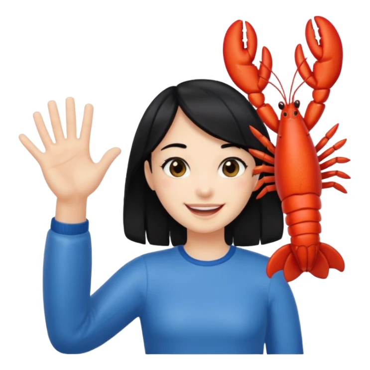 a lobster claw high five a girl with black hair sticker