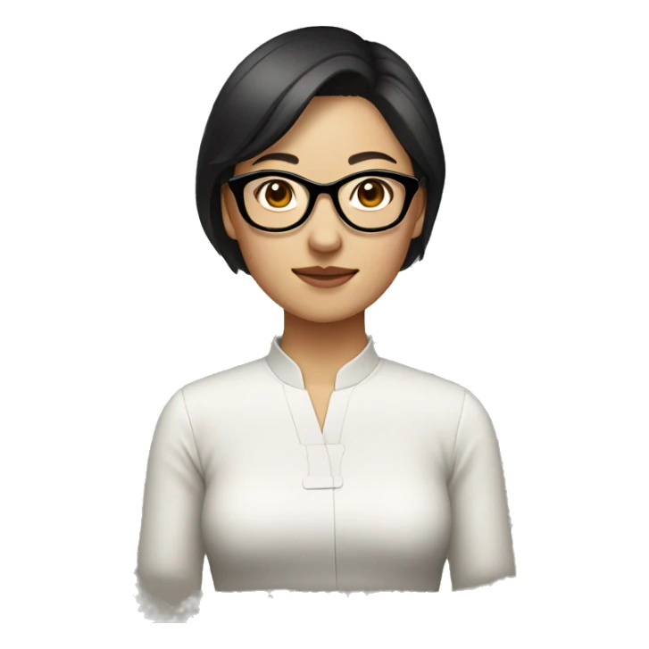 chinese woman, short hair, dark hair, glasses sticker