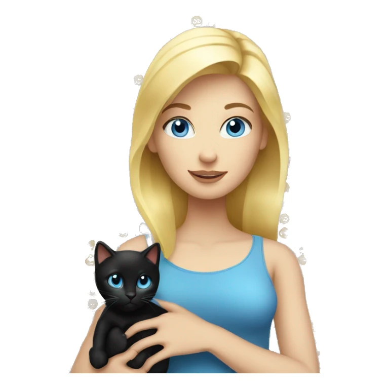 Blond woman with blue eyes and with black kitty in her hands sticker
