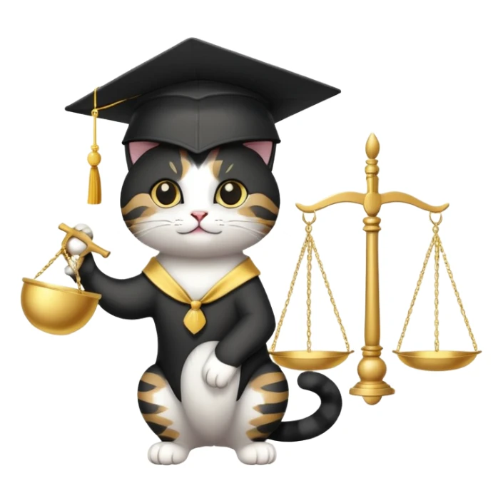 cat with a graduation cap and scales of justice sticker