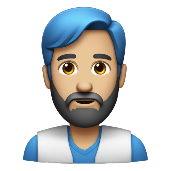 long beard blue eye short hair head behind laptop big fore head sticker