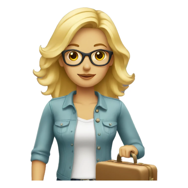 blonde woman with luggage sticker