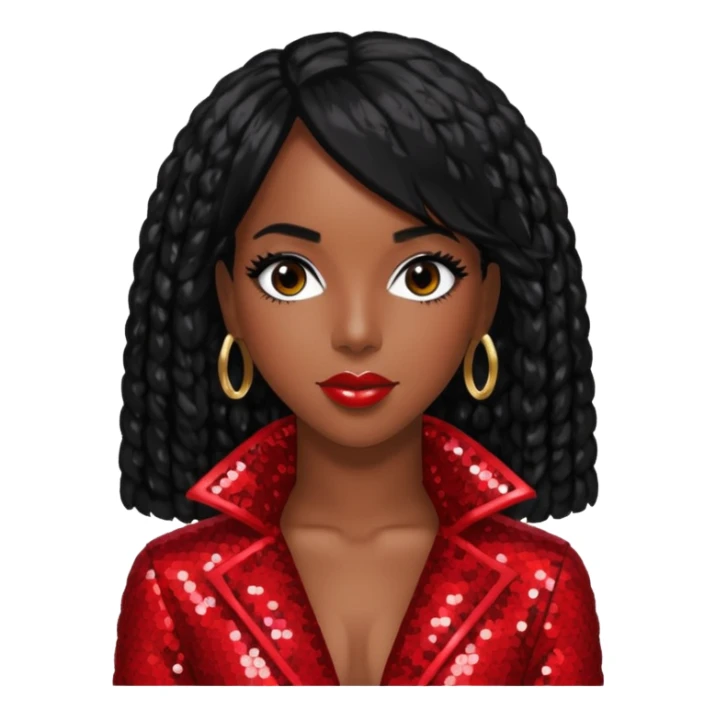 Kelly Rowland with black hair, red sequin outfit sticker