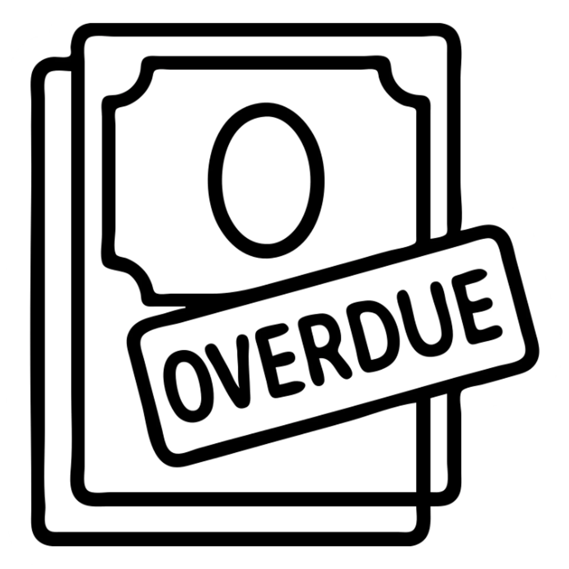 debt emoji icon of a stack of bills with a red overdue stamp sticker