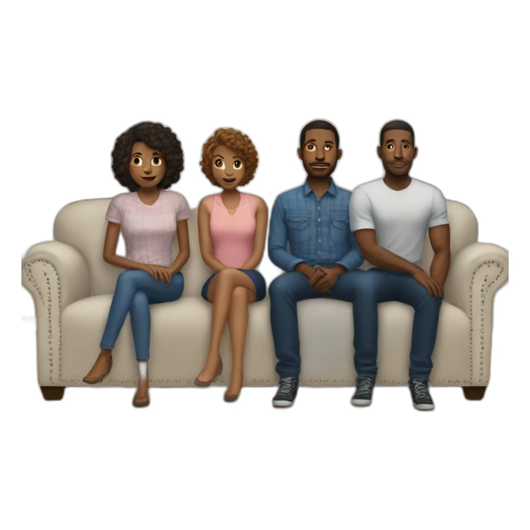 five black men stand behind the sofa and one white woman sit on sofa sticker