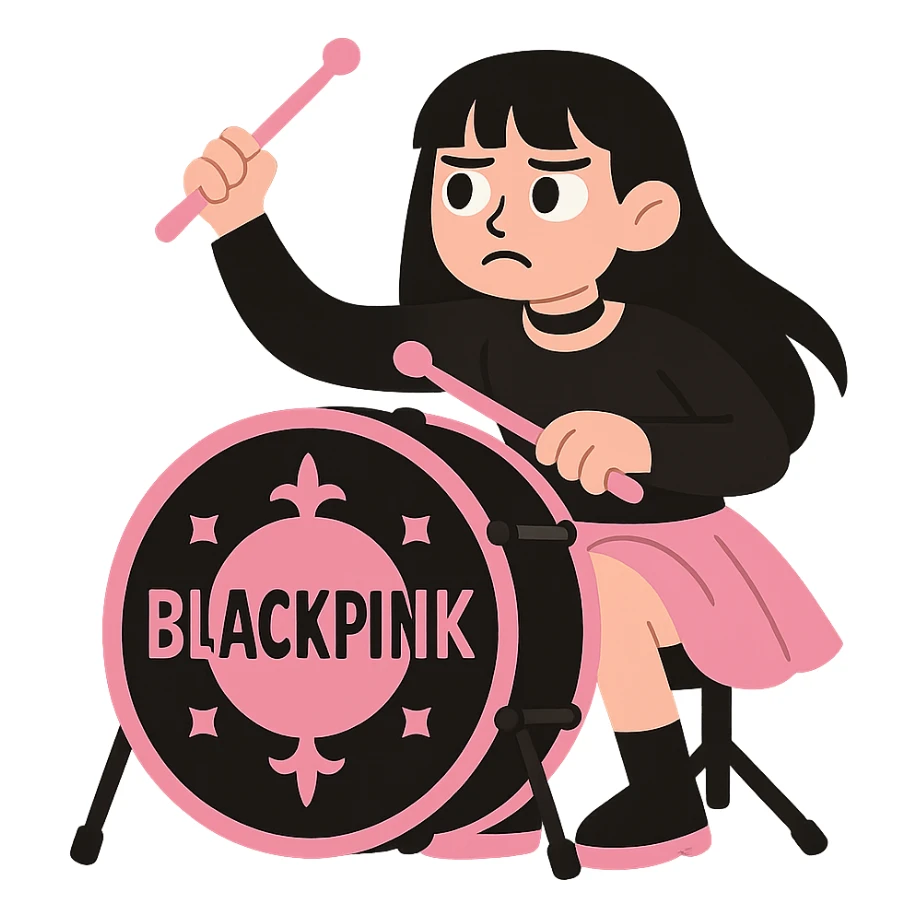 BLACKPINK-inspired gothic drum, no hearts, soft and expressive, black and pink colors sticker