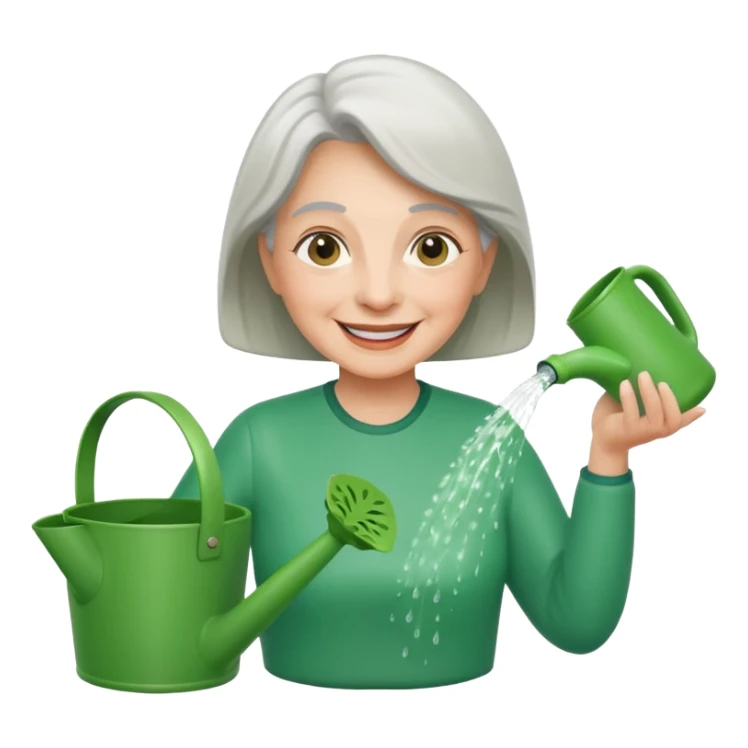 Older female hold garden watering pot sticker