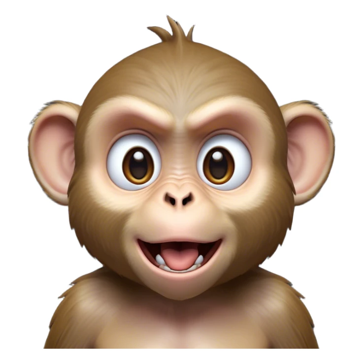 Cinematic Comical Macaque Portrait Emoji, Head tilted dramatically with an exaggeratedly shocked expression, featuring a dynamic, animated face with wide, comically expressive eyes full of humorous disbelief, Simplified yet hilariously expressive features, highly detailed, glowing with a slightly sassy glow, high shine, dramatic yet playful, stylized with an air of quirky primate attitude, soft glowing outline, capturing the essence of a meme-worthy macaque that looks ready to side-eye its way into viral fame! sticker