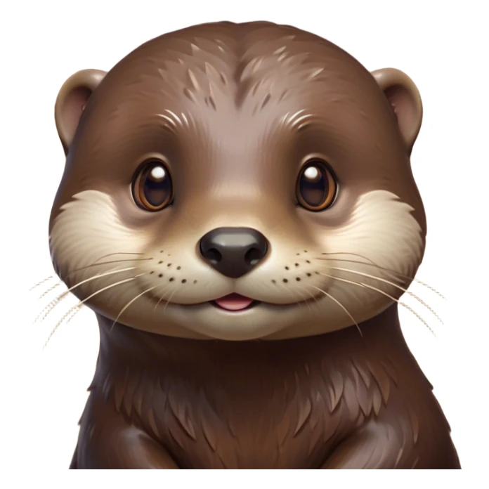 Cinematic Cute Otter Portrait Emoji, Head tilted playfully and inquisitively, featuring a glossy, streamlined brown Fur with a cute, twitching nose and round, sparkling eyes filled with curiosity, Simplified yet irresistibly adorable features, highly detailed, glowing with a warm, friendly glow, high shine, affectionate and sprightly, stylized with a touch of aquatic whimsy, bright and endearing, soft glowing outline, capturing the essence of a mischievous yet loving otter, so playful it feels like it could splash out of the screen and into your arms! sticker