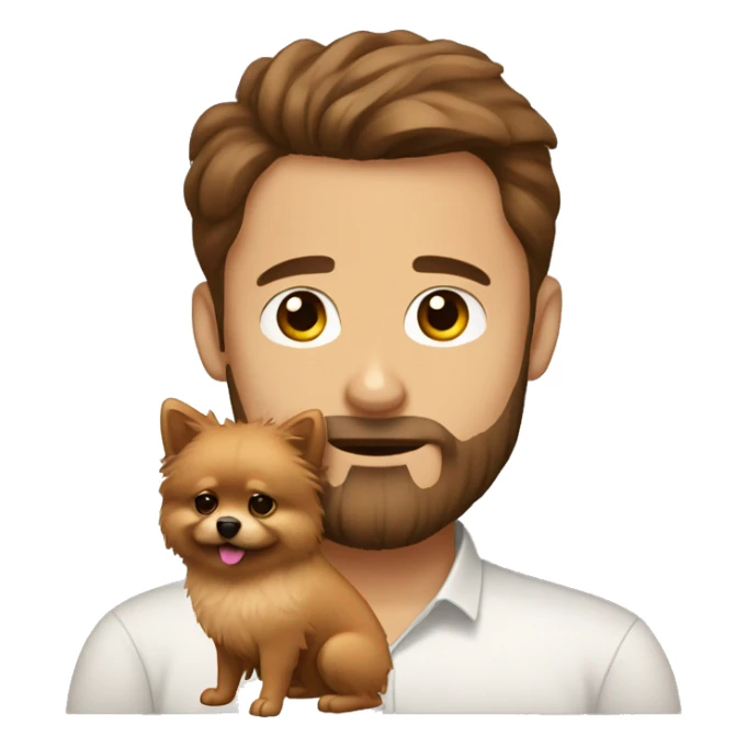 Bearded man brown hair hugging cream pomeranian sticker