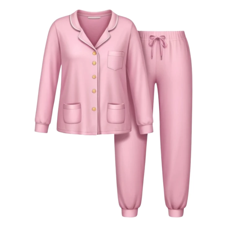  pink ozy two-piece pajama set with a soft fabric texture, long-sleeve top and pants, cute and comfy design, folded or on a hanger, pastel tones, realistic style, isolated on transp sticker