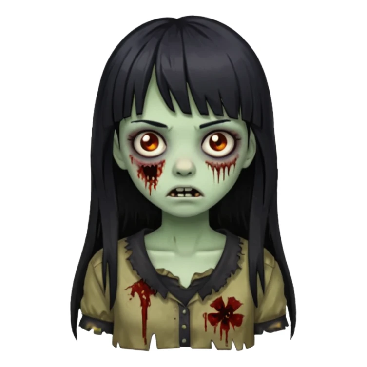 girl zombie with black long hair and bangs sticker