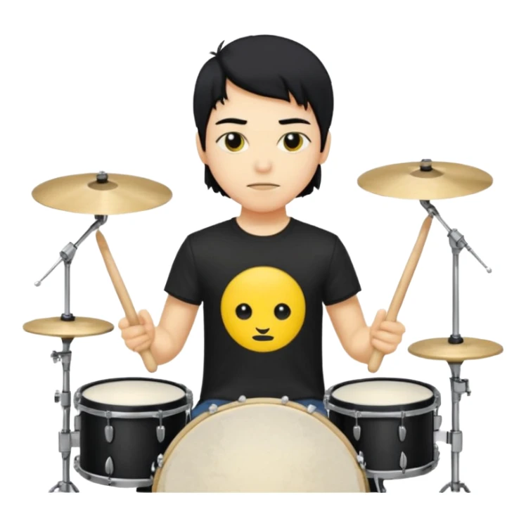 drummer with yellow skin and black hair at drum kit sticker