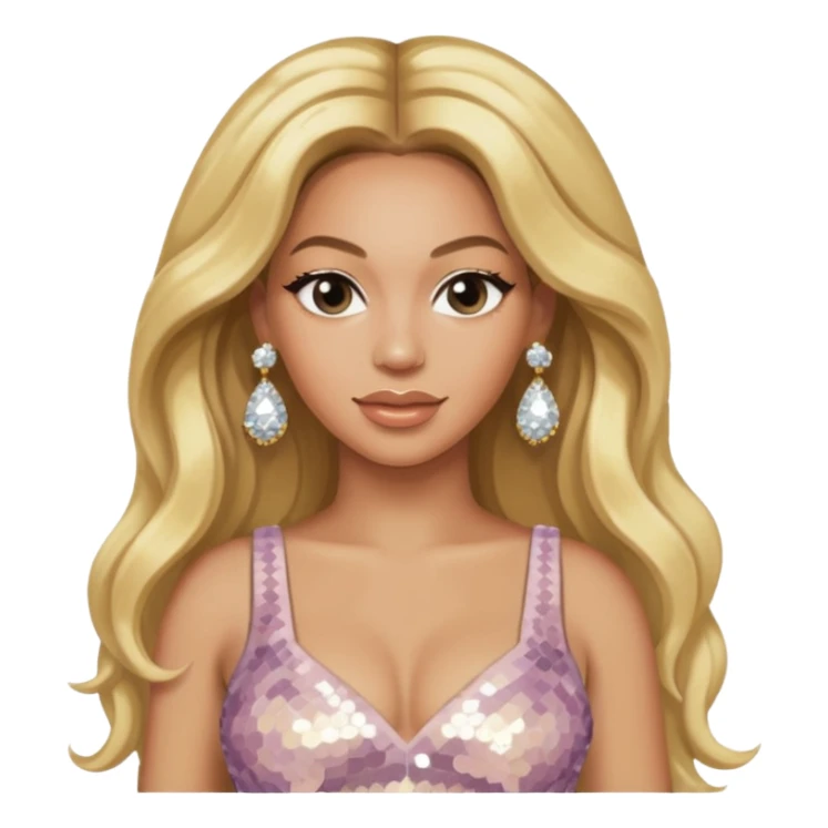 Beyonce with long blonde hair, ivory sequin crop top, ivory earring sticker