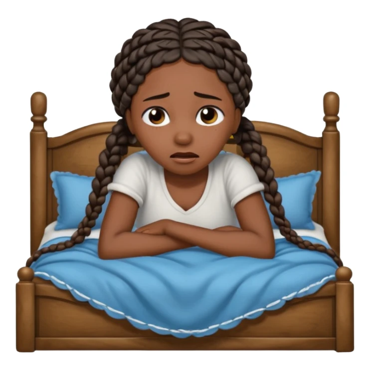 Black woman with braids in a big king size bed by herself crying sticker