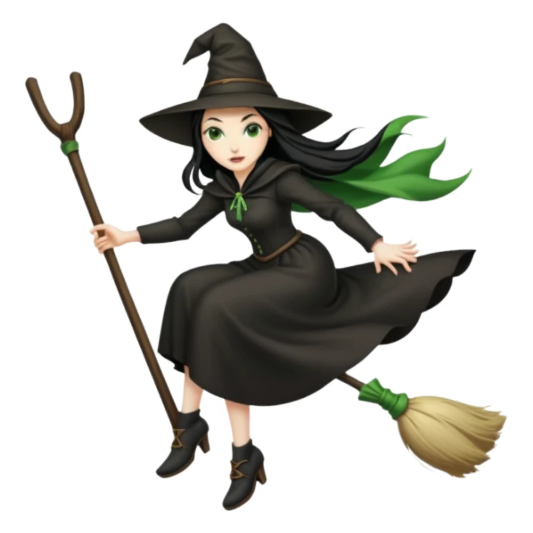 wicked looking witch flying high in the air on a broom sticker