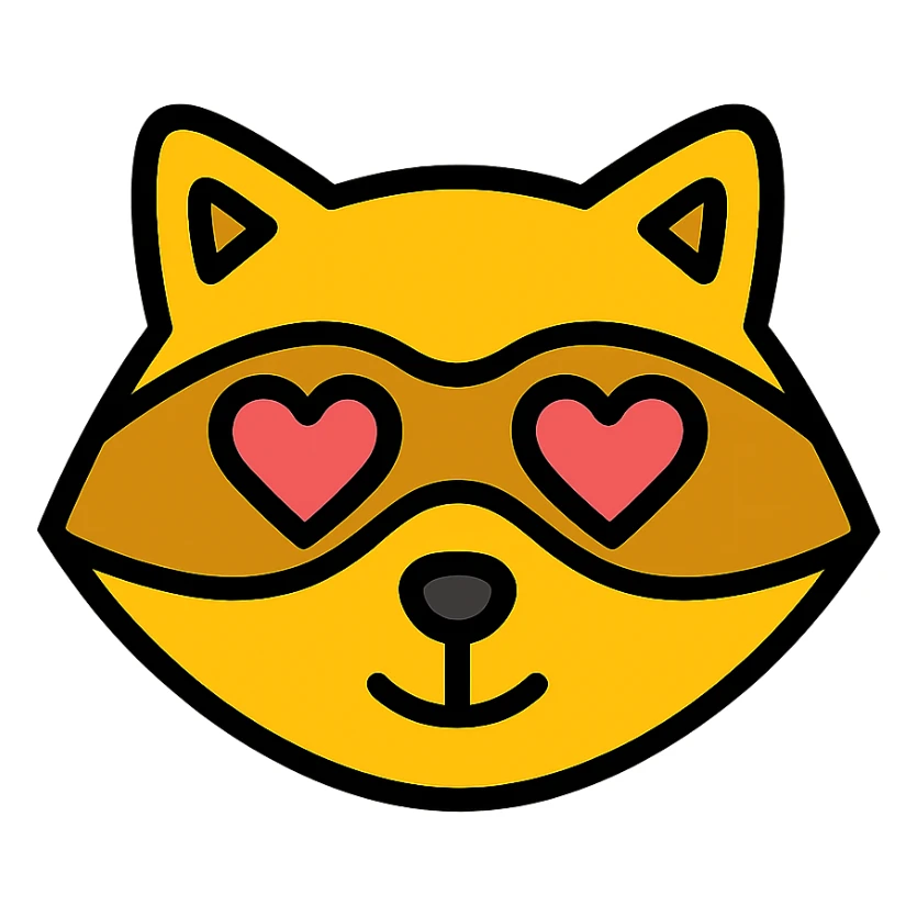 A yellow raccoon with heart-shaped eyes sticker