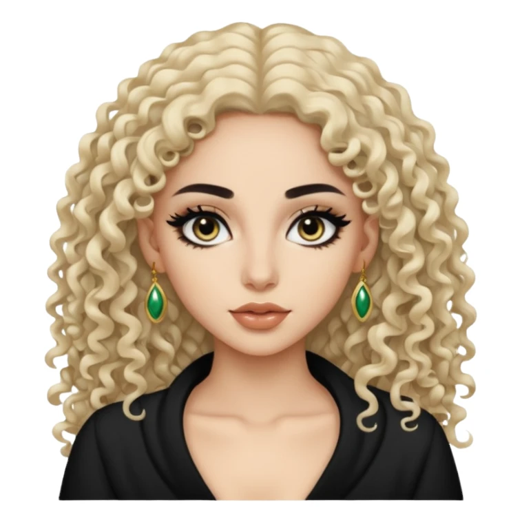 Pale Saudi beauty, pretty baddie, black eyeliner, curly long hair sticker