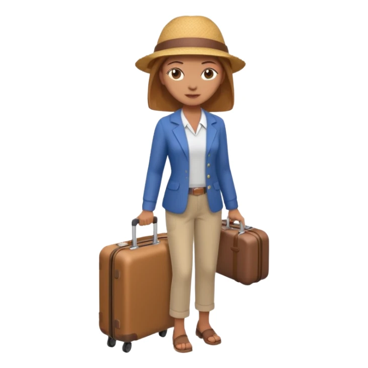 woman carrying a suitcase portrait, head and shoulders only, suitcase handle visible near shoulder, casual travel outfit, confident expression, travel vibe, 3D cartoon style, mobile game icon style, clean background, no text, no watermark
 sticker