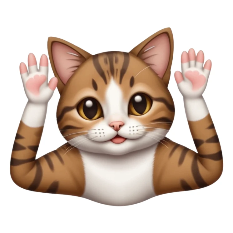 dark brown tabby and white small cat in funny positions upside down with paws covering eyes sticker