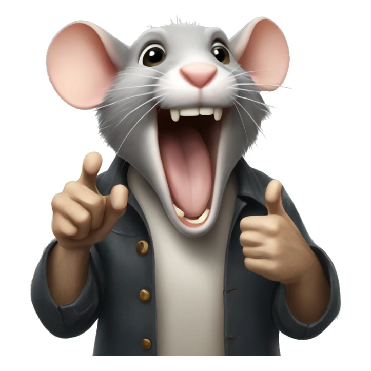 A rat that laugh pointing a finger to the person that read sticker