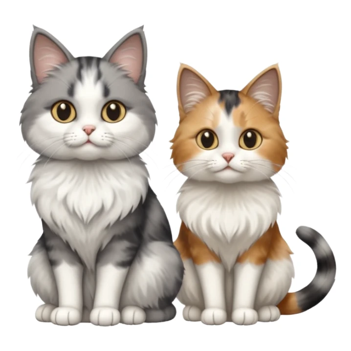 a realistic looking very fluffy grey and white cat sitting next to another cat sticker