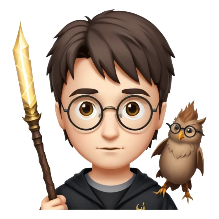 Harry Potter with glasses, lightning scar, and wand sticker