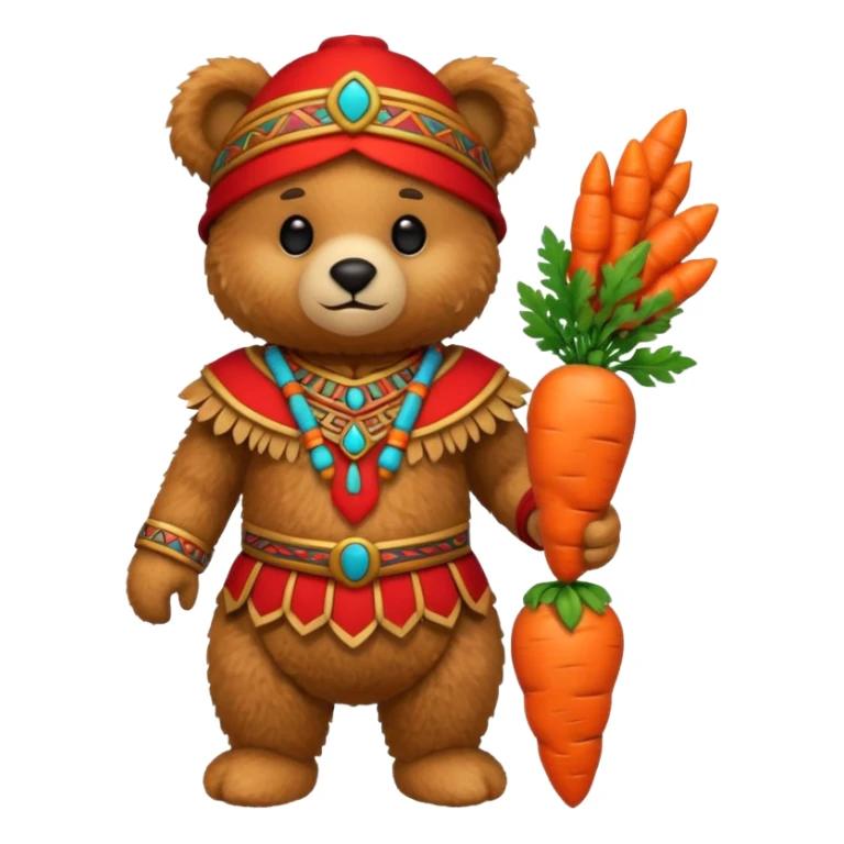 teddy bear, wearing red mayan ancient custome, with carrot half body sticker