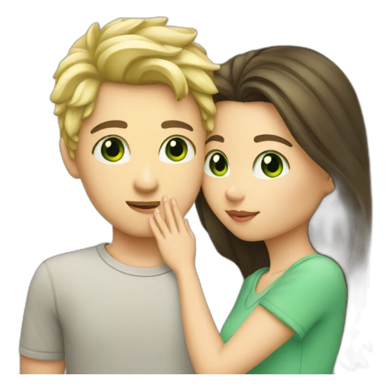 Blond boy Green eye kissing brunette girl Green eye sticker