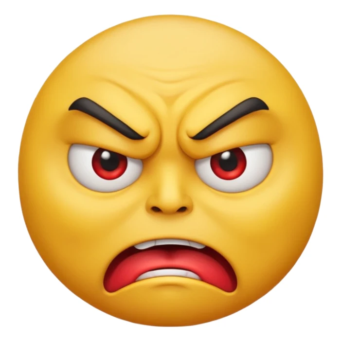 circular character emoticon with an exaggerated angry facial expression sticker