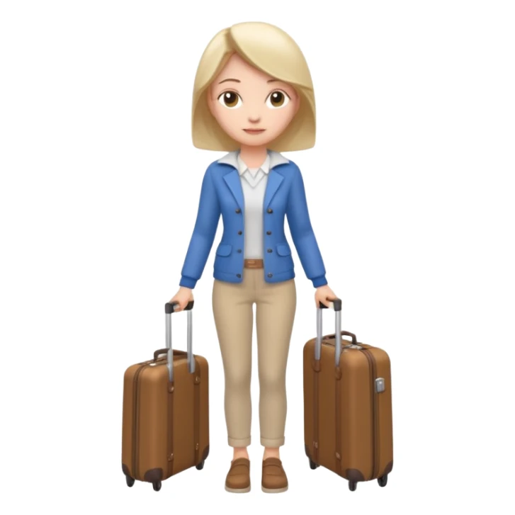 woman carrying a suitcase portrait, head and shoulders only, suitcase handle visible near shoulder, casual travel outfit, confident expression, travel vibe, 3D cartoon style, mobile game icon style, clean background, no text, no watermark sticker