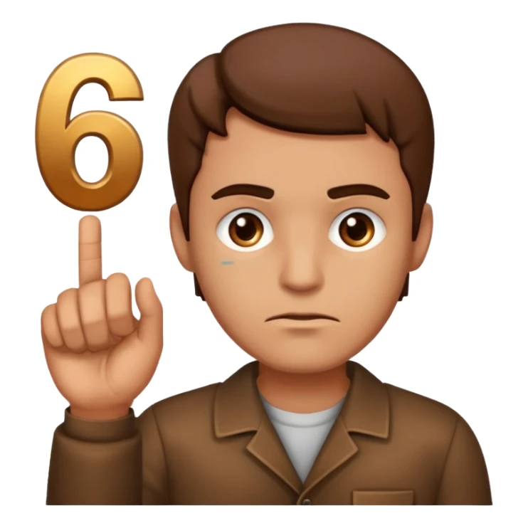 man frowning holding up numbers 6 and 7 sticker