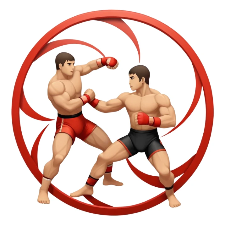 An icon symbolizing wrestling martial arts, featuring two stylized figures locked in a dynamic grappling pose. The background shows abstract elements representing strength and technique, with a circular design to represent unity and focus. Transparent background sticker